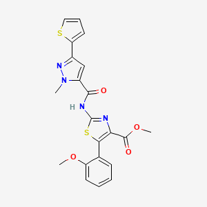 molecular formula C21H18N4O4S2 B11002819 methyl 5-(2-methoxyphenyl)-2-({[1-methyl-3-(thiophen-2-yl)-1H-pyrazol-5-yl]carbonyl}amino)-1,3-thiazole-4-carboxylate 