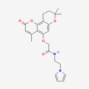 molecular formula C23H26N2O5 B11003332 N-[2-(1H-pyrrol-1-yl)ethyl]-2-[(4,8,8-trimethyl-2-oxo-9,10-dihydro-2H,8H-pyrano[2,3-f]chromen-5-yl)oxy]acetamide 