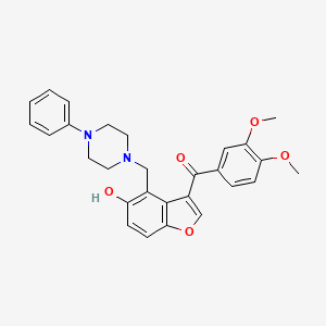 molecular formula C28H28N2O5 B11003629 (3,4-Dimethoxyphenyl){5-hydroxy-4-[(4-phenylpiperazin-1-yl)methyl]-1-benzofuran-3-yl}methanone 