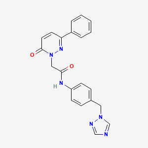 molecular formula C21H18N6O2 B11003827 2-(6-oxo-3-phenylpyridazin-1(6H)-yl)-N-[4-(1H-1,2,4-triazol-1-ylmethyl)phenyl]acetamide 