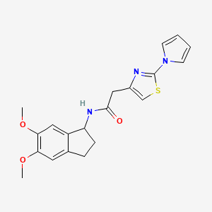 N-(5,6-dimethoxy-2,3-dihydro-1H-inden-1-yl)-2-[2-(1H-pyrrol-1-yl)-1,3-thiazol-4-yl]acetamide