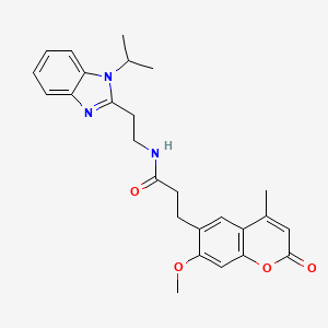 molecular formula C26H29N3O4 B11004058 3-(7-methoxy-4-methyl-2-oxo-2H-chromen-6-yl)-N-{2-[1-(propan-2-yl)-1H-benzimidazol-2-yl]ethyl}propanamide 