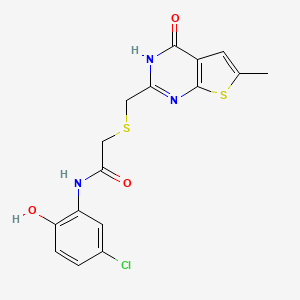 molecular formula C16H14ClN3O3S2 B11004175 N-(5-chloro-2-hydroxyphenyl)-2-{[(4-hydroxy-6-methylthieno[2,3-d]pyrimidin-2-yl)methyl]sulfanyl}acetamide 