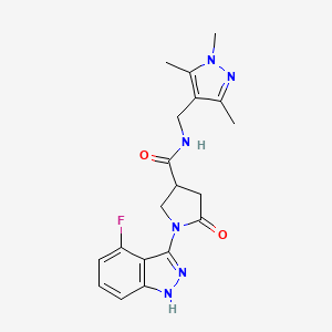 molecular formula C19H21FN6O2 B11004220 1-(4-fluoro-1H-indazol-3-yl)-5-oxo-N-[(1,3,5-trimethyl-1H-pyrazol-4-yl)methyl]-3-pyrrolidinecarboxamide 