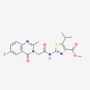 molecular formula C19H19FN4O4S B11004749 methyl 2-{[(6-fluoro-2-methyl-4-oxoquinazolin-3(4H)-yl)acetyl]amino}-5-(propan-2-yl)-1,3-thiazole-4-carboxylate 