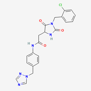 molecular formula C21H19ClN6O3 B11005016 2-[1-(2-chlorobenzyl)-2,5-dioxoimidazolidin-4-yl]-N-[4-(1H-1,2,4-triazol-1-ylmethyl)phenyl]acetamide 