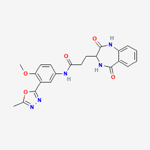 molecular formula C22H21N5O5 B11005260 3-(2-hydroxy-5-oxo-4,5-dihydro-3H-1,4-benzodiazepin-3-yl)-N-[4-methoxy-3-(5-methyl-1,3,4-oxadiazol-2-yl)phenyl]propanamide 