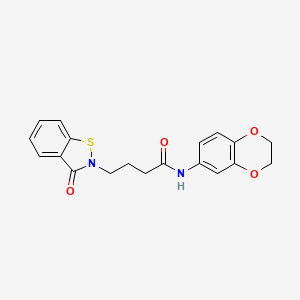 molecular formula C19H18N2O4S B11005536 N-(2,3-dihydro-1,4-benzodioxin-6-yl)-4-(3-oxo-1,2-benzothiazol-2(3H)-yl)butanamide 