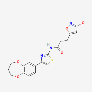 molecular formula C19H19N3O5S B11005570 N-(4-(3,4-dihydro-2H-benzo[b][1,4]dioxepin-7-yl)thiazol-2-yl)-3-(3-methoxyisoxazol-5-yl)propanamide 