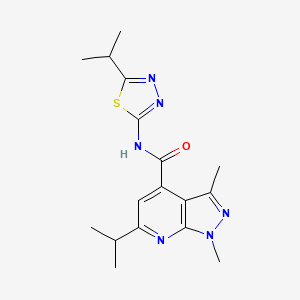 molecular formula C17H22N6OS B11006594 1,3-dimethyl-6-(propan-2-yl)-N-[(2E)-5-(propan-2-yl)-1,3,4-thiadiazol-2(3H)-ylidene]-1H-pyrazolo[3,4-b]pyridine-4-carboxamide 