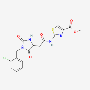 molecular formula C18H17ClN4O5S B11006742 Methyl 2-({[1-(2-chlorobenzyl)-2,5-dioxoimidazolidin-4-yl]acetyl}amino)-5-methyl-1,3-thiazole-4-carboxylate 