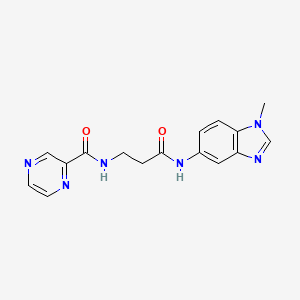 molecular formula C16H16N6O2 B11006777 N-{3-[(1-methyl-1H-benzimidazol-5-yl)amino]-3-oxopropyl}pyrazine-2-carboxamide 