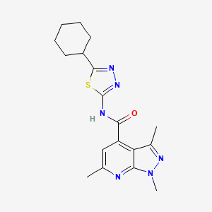 molecular formula C18H22N6OS B11006792 N-(5-cyclohexyl-1,3,4-thiadiazol-2-yl)-1,3,6-trimethyl-1H-pyrazolo[3,4-b]pyridine-4-carboxamide 