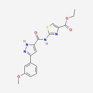 molecular formula C17H16N4O4S B11006813 ethyl 2-({[3-(3-methoxyphenyl)-1H-pyrazol-5-yl]carbonyl}amino)-1,3-thiazole-4-carboxylate 