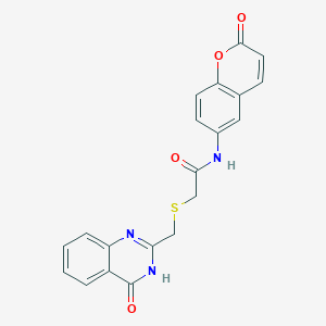 molecular formula C20H15N3O4S B11007215 2-{[(4-hydroxyquinazolin-2-yl)methyl]sulfanyl}-N-(2-oxo-2H-chromen-6-yl)acetamide 