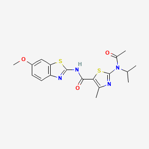 molecular formula C18H20N4O3S2 B11007232 2-[acetyl(propan-2-yl)amino]-N-[(2E)-6-methoxy-1,3-benzothiazol-2(3H)-ylidene]-4-methyl-1,3-thiazole-5-carboxamide 