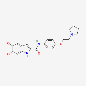 molecular formula C23H27N3O4 B11007312 5,6-dimethoxy-N-{4-[2-(pyrrolidin-1-yl)ethoxy]phenyl}-1H-indole-2-carboxamide 