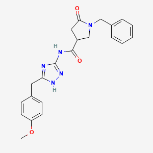 molecular formula C22H23N5O3 B11007389 1-benzyl-N-[3-(4-methoxybenzyl)-1H-1,2,4-triazol-5-yl]-5-oxopyrrolidine-3-carboxamide 