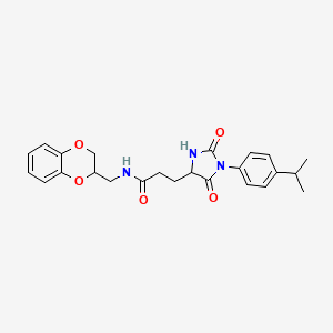 molecular formula C24H27N3O5 B11007536 N-(2,3-dihydro-1,4-benzodioxin-2-ylmethyl)-3-{2,5-dioxo-1-[4-(propan-2-yl)phenyl]imidazolidin-4-yl}propanamide 