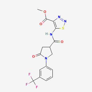 molecular formula C16H13F3N4O4S B11007598 Methyl 5-[({5-oxo-1-[3-(trifluoromethyl)phenyl]pyrrolidin-3-yl}carbonyl)amino]-1,2,3-thiadiazole-4-carboxylate 