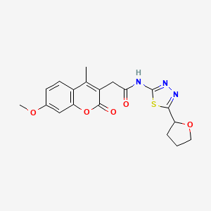 molecular formula C19H19N3O5S B11007636 2-(7-methoxy-4-methyl-2-oxo-2H-chromen-3-yl)-N-[(2E)-5-(tetrahydrofuran-2-yl)-1,3,4-thiadiazol-2(3H)-ylidene]acetamide 