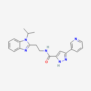 molecular formula C21H22N6O B11007717 N-{2-[1-(propan-2-yl)-1H-benzimidazol-2-yl]ethyl}-5-(pyridin-3-yl)-1H-pyrazole-3-carboxamide 