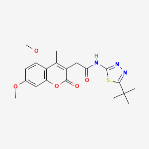 molecular formula C20H23N3O5S B11007862 N-[(2E)-5-tert-butyl-1,3,4-thiadiazol-2(3H)-ylidene]-2-(5,7-dimethoxy-4-methyl-2-oxo-2H-chromen-3-yl)acetamide 