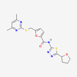 molecular formula C18H19N5O3S2 B11007984 5-{[(4,6-dimethylpyrimidin-2-yl)sulfanyl]methyl}-N-[5-(tetrahydrofuran-2-yl)-1,3,4-thiadiazol-2-yl]furan-2-carboxamide 