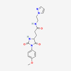 molecular formula C18H21N5O4 B11008333 3-[1-(4-methoxyphenyl)-2,5-dioxoimidazolidin-4-yl]-N-[2-(1H-pyrazol-1-yl)ethyl]propanamide 