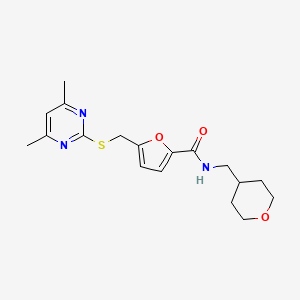 molecular formula C18H23N3O3S B11008379 5-{[(4,6-dimethylpyrimidin-2-yl)sulfanyl]methyl}-N-(tetrahydro-2H-pyran-4-ylmethyl)furan-2-carboxamide 