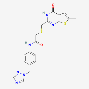 2-{[(4-hydroxy-6-methylthieno[2,3-d]pyrimidin-2-yl)methyl]sulfanyl}-N-[4-(1H-1,2,4-triazol-1-ylmethyl)phenyl]acetamide