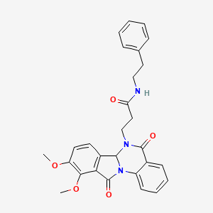 molecular formula C28H27N3O5 B11008660 3-(9,10-dimethoxy-5,11-dioxo-6a,11-dihydroisoindolo[2,1-a]quinazolin-6(5H)-yl)-N-(2-phenylethyl)propanamide 