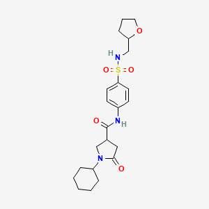 molecular formula C22H31N3O5S B11009330 1-cyclohexyl-5-oxo-N-{4-[(tetrahydrofuran-2-ylmethyl)sulfamoyl]phenyl}pyrrolidine-3-carboxamide 