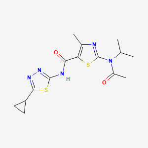 molecular formula C15H19N5O2S2 B11009585 2-[acetyl(propan-2-yl)amino]-N-[(2E)-5-cyclopropyl-1,3,4-thiadiazol-2(3H)-ylidene]-4-methyl-1,3-thiazole-5-carboxamide 