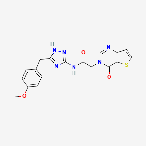 molecular formula C18H16N6O3S B11009637 N-[3-(4-methoxybenzyl)-1H-1,2,4-triazol-5-yl]-2-(4-oxothieno[3,2-d]pyrimidin-3(4H)-yl)acetamide 