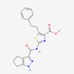 molecular formula C20H20N4O3S B11009786 Methyl 5-(2-phenylethyl)-2-[(1,4,5,6-tetrahydrocyclopenta[c]pyrazol-3-ylcarbonyl)amino]-1,3-thiazole-4-carboxylate 