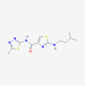 molecular formula C12H17N5OS2 B11009830 2-[(3-methylbutyl)amino]-N-[(2E)-5-methyl-1,3,4-thiadiazol-2(3H)-ylidene]-1,3-thiazole-4-carboxamide 