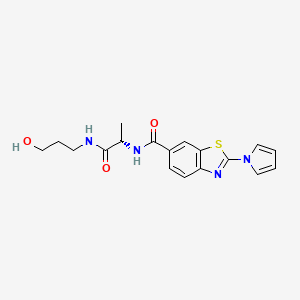 molecular formula C18H20N4O3S B11009968 N-{(2S)-1-[(3-hydroxypropyl)amino]-1-oxopropan-2-yl}-2-(1H-pyrrol-1-yl)-1,3-benzothiazole-6-carboxamide 