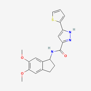 molecular formula C19H19N3O3S B11010053 N-(5,6-Dimethoxy-2,3-dihydro-1H-inden-1-YL)-3-(thiophen-2-YL)-1H-pyrazole-5-carboxamide 