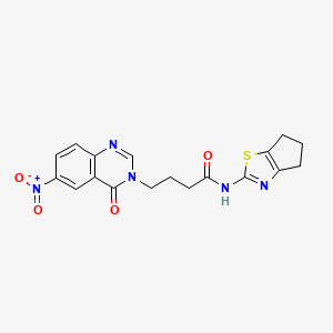 molecular formula C18H17N5O4S B11010092 N-(5,6-dihydro-4H-cyclopenta[d][1,3]thiazol-2-yl)-4-(6-nitro-4-oxoquinazolin-3(4H)-yl)butanamide 