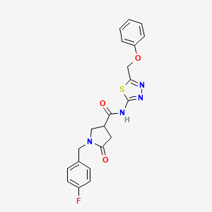 molecular formula C21H19FN4O3S B11010121 1-(4-fluorobenzyl)-5-oxo-N-[(2E)-5-(phenoxymethyl)-1,3,4-thiadiazol-2(3H)-ylidene]pyrrolidine-3-carboxamide 