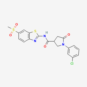 molecular formula C19H16ClN3O4S2 B11010286 1-(3-chlorophenyl)-N-[6-(methylsulfonyl)-1,3-benzothiazol-2-yl]-5-oxopyrrolidine-3-carboxamide 