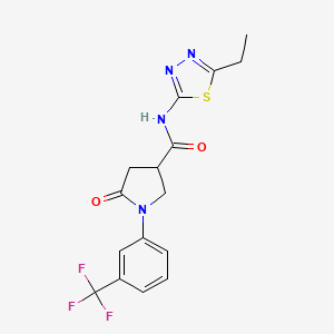 molecular formula C16H15F3N4O2S B11010290 N-[(2E)-5-ethyl-1,3,4-thiadiazol-2(3H)-ylidene]-5-oxo-1-[3-(trifluoromethyl)phenyl]pyrrolidine-3-carboxamide 