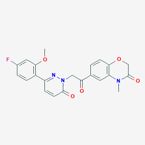 molecular formula C22H18FN3O5 B11010378 6-{[3-(4-fluoro-2-methoxyphenyl)-6-oxopyridazin-1(6H)-yl]acetyl}-4-methyl-2H-1,4-benzoxazin-3(4H)-one 