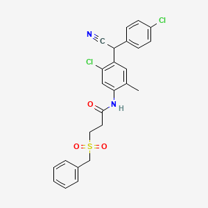 molecular formula C25H22Cl2N2O3S B11011017 3-(benzylsulfonyl)-N-{5-chloro-4-[(4-chlorophenyl)(cyano)methyl]-2-methylphenyl}propanamide 