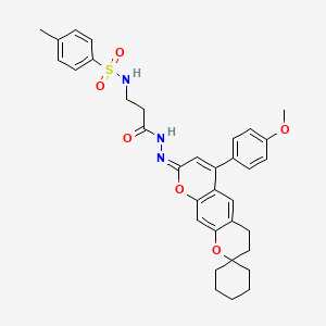 molecular formula C34H37N3O6S B11011033 N-(2-{N'-[6'-(4-Methoxyphenyl)-4',8'-dihydro-3'H-spiro[cyclohexane-1,2'-pyrano[3,2-G]chromen]-8'-ylidene]hydrazinecarbonyl}ethyl)-4-methylbenzene-1-sulfonamide 