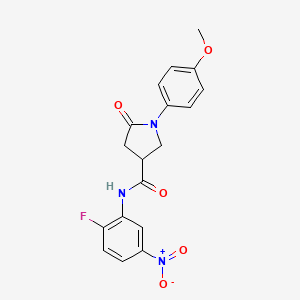 molecular formula C18H16FN3O5 B11011158 N-(2-fluoro-5-nitrophenyl)-1-(4-methoxyphenyl)-5-oxopyrrolidine-3-carboxamide 