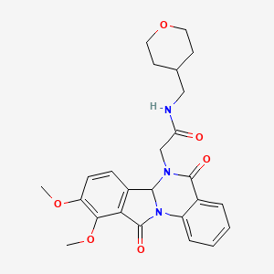 molecular formula C25H27N3O6 B11011263 2-(9,10-dimethoxy-5,11-dioxo-6a,11-dihydroisoindolo[2,1-a]quinazolin-6(5H)-yl)-N-(tetrahydro-2H-pyran-4-ylmethyl)acetamide 