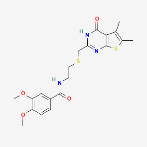 molecular formula C20H23N3O4S2 B11011268 N-(2-{[(4-hydroxy-5,6-dimethylthieno[2,3-d]pyrimidin-2-yl)methyl]sulfanyl}ethyl)-3,4-dimethoxybenzamide 