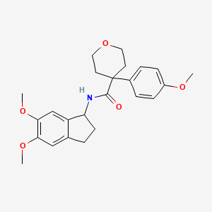 molecular formula C24H29NO5 B11011662 N-(5,6-Dimethoxy-2,3-dihydro-1H-inden-1-YL)-4-(4-methoxyphenyl)oxane-4-carboxamide 